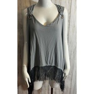 VENUS Wonderful Fringe Top Light Blue Metal Rings 2X Plus